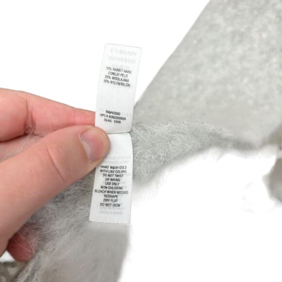 Quiet Luxury Rabbit Hair Blend Scarf Gray Soft Knit Winter Fringe Wrap‎ - Picture 4 of 5